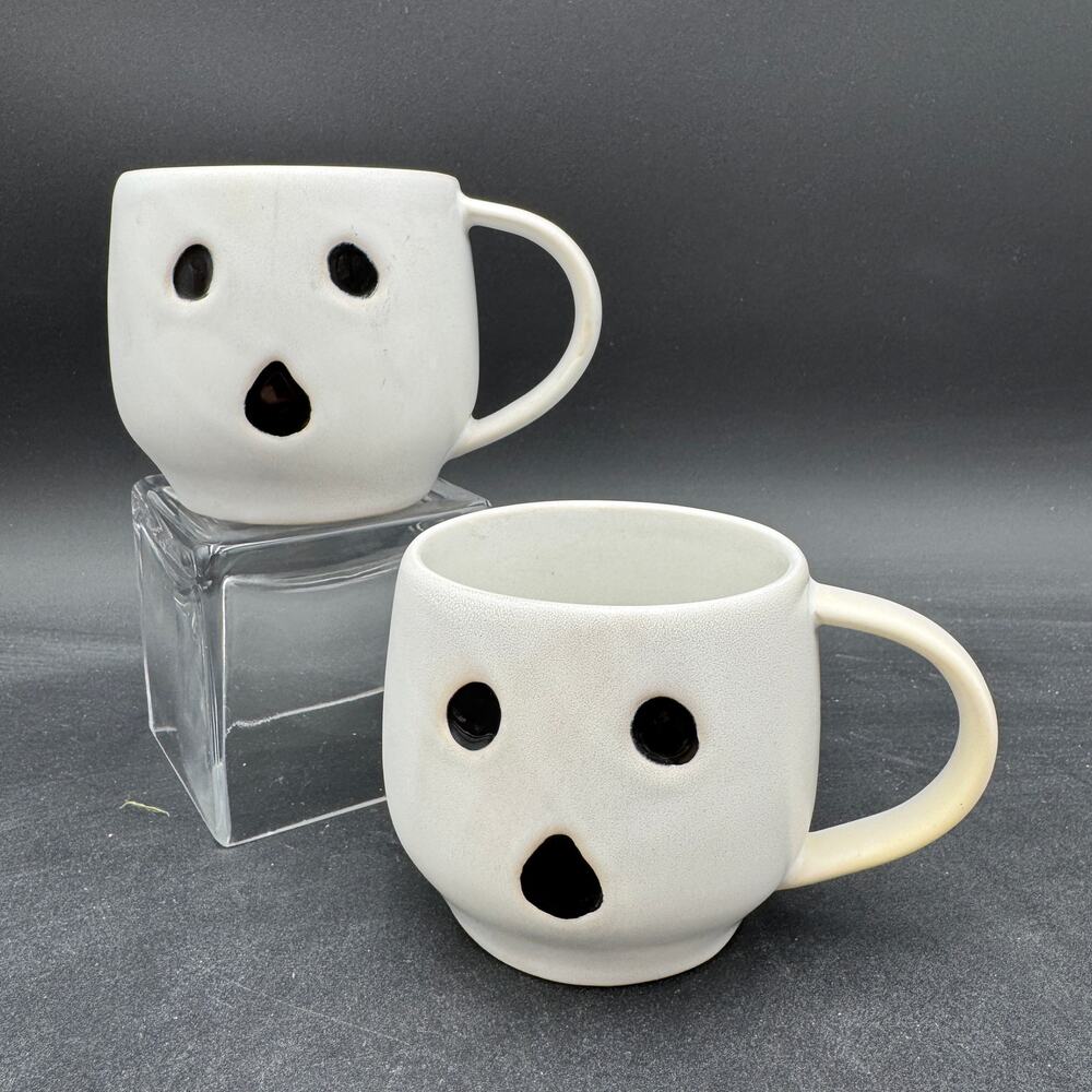 Pottery Barn Ghost Mugs Halloween Stoneware Kitchen Matte White Spooky